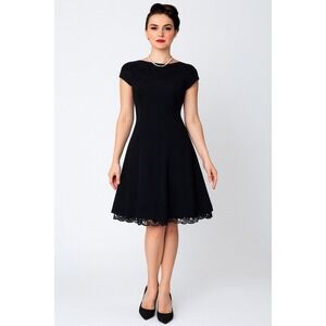 Vintage Frank Usher Dress Knee Length Cocktail Black Tie Low Back Bow Pearls